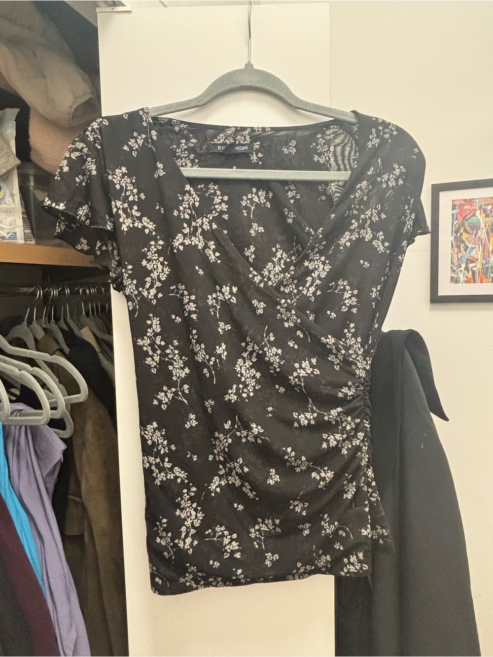 Black Wrap Floral Top